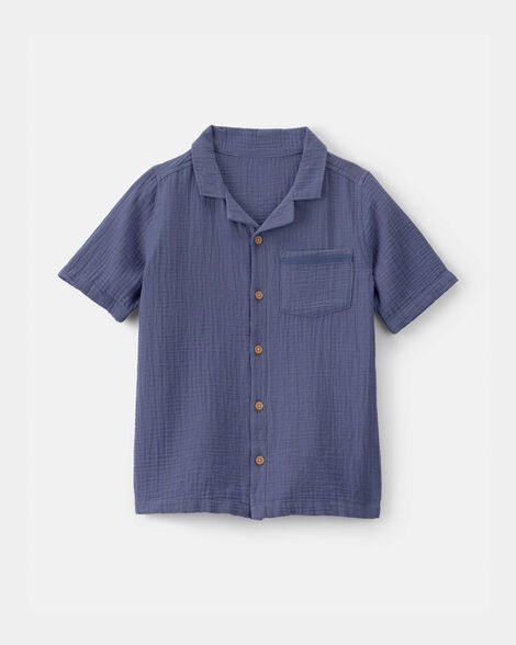 Boys Short-Sleeve Button-Down Shirt - Blue