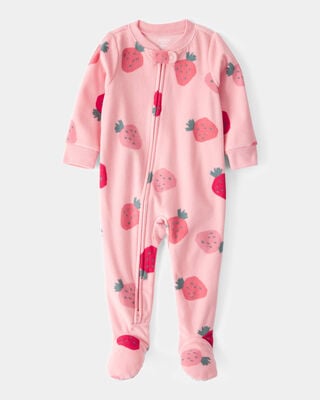 Product image 1 of Baby 1-Piece Strawberry Fleece Footie Pajamas - Pink