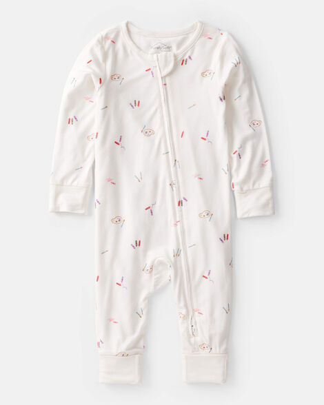 baby girl art print purelysoft sleep & play pajamas - white