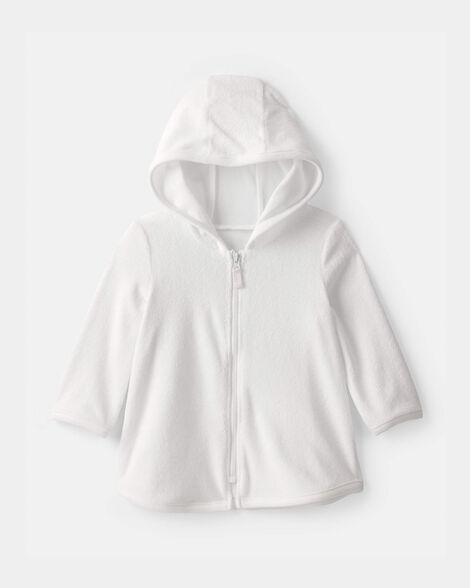baby girl terry long-sleeve cover up - white