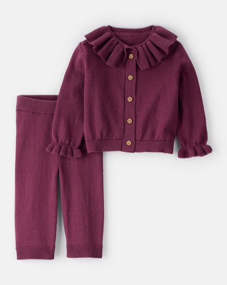 baby girl 2-piece ruffle sweaterknit outfit set - maroon