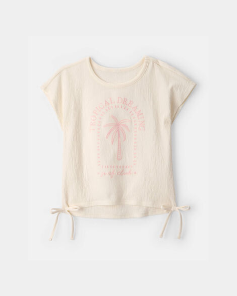 girls 'tropical dreaming' crinkle top - cream
