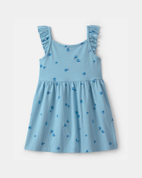 toddler girl blueberry ruffle-sleeve dress - blue