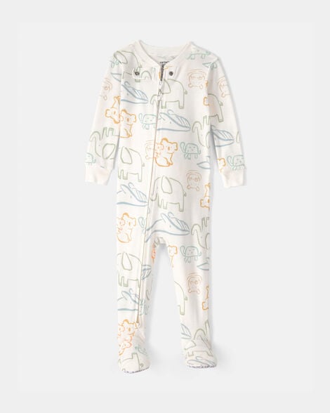 baby elephant 100% cotton snug fit 1-piece pajama set - ivory