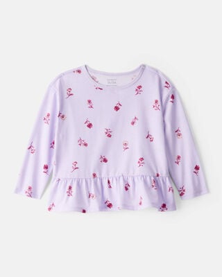 Toddler Girl Dog Print Long-Sleeve Pocket Tee - Purple
