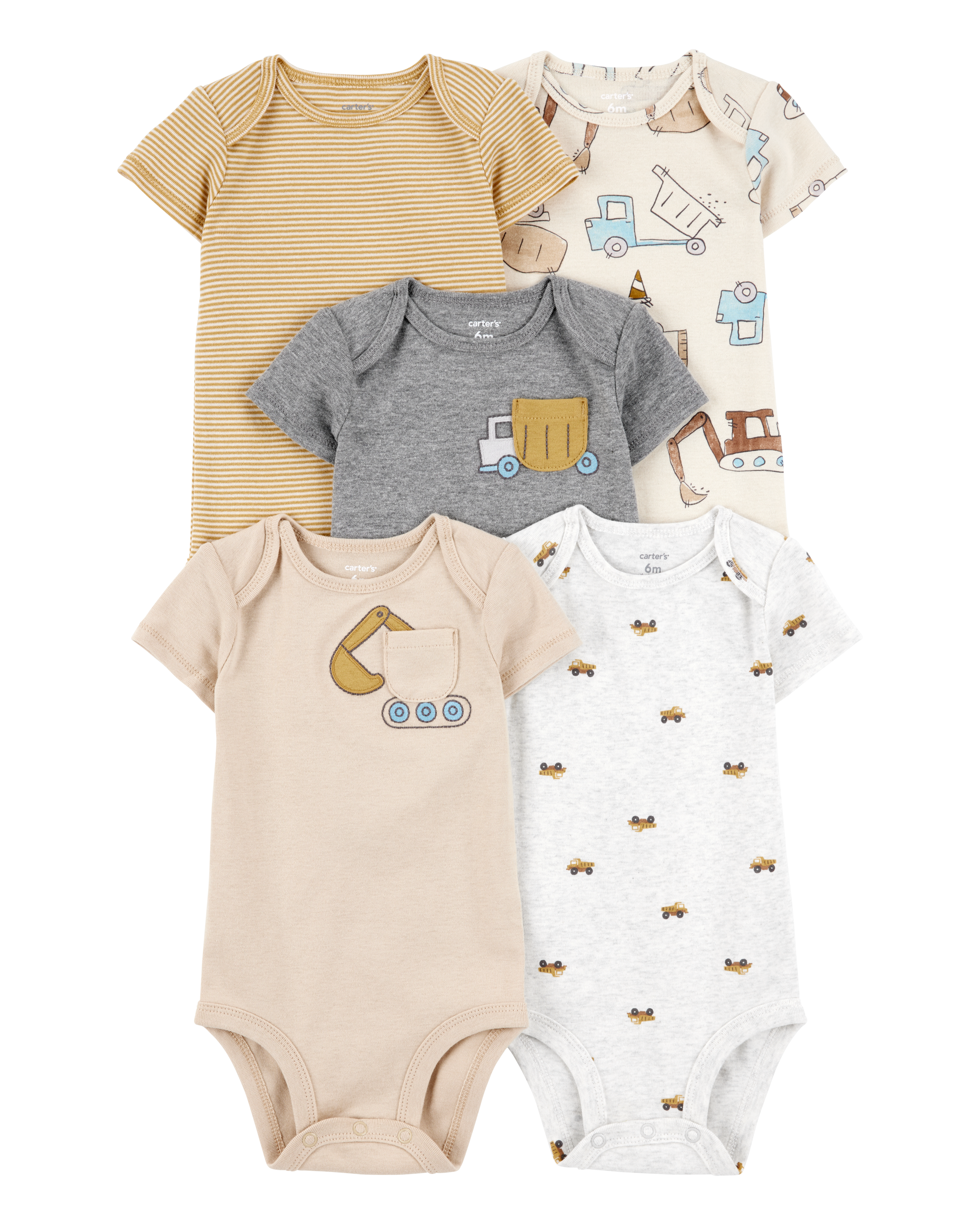 Baby Boy 5-Pack Construction Short-Sleeve Cotton Bodysuits