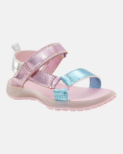 toddler light up metallic sandals - pink/blue