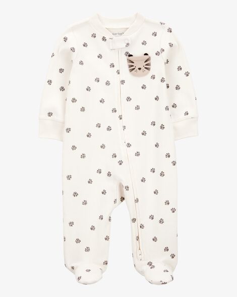  Product image 1 of Baby Boy Tiger Print 2-Way Zip Cotton Sleep & Play Pajamas - Ivory