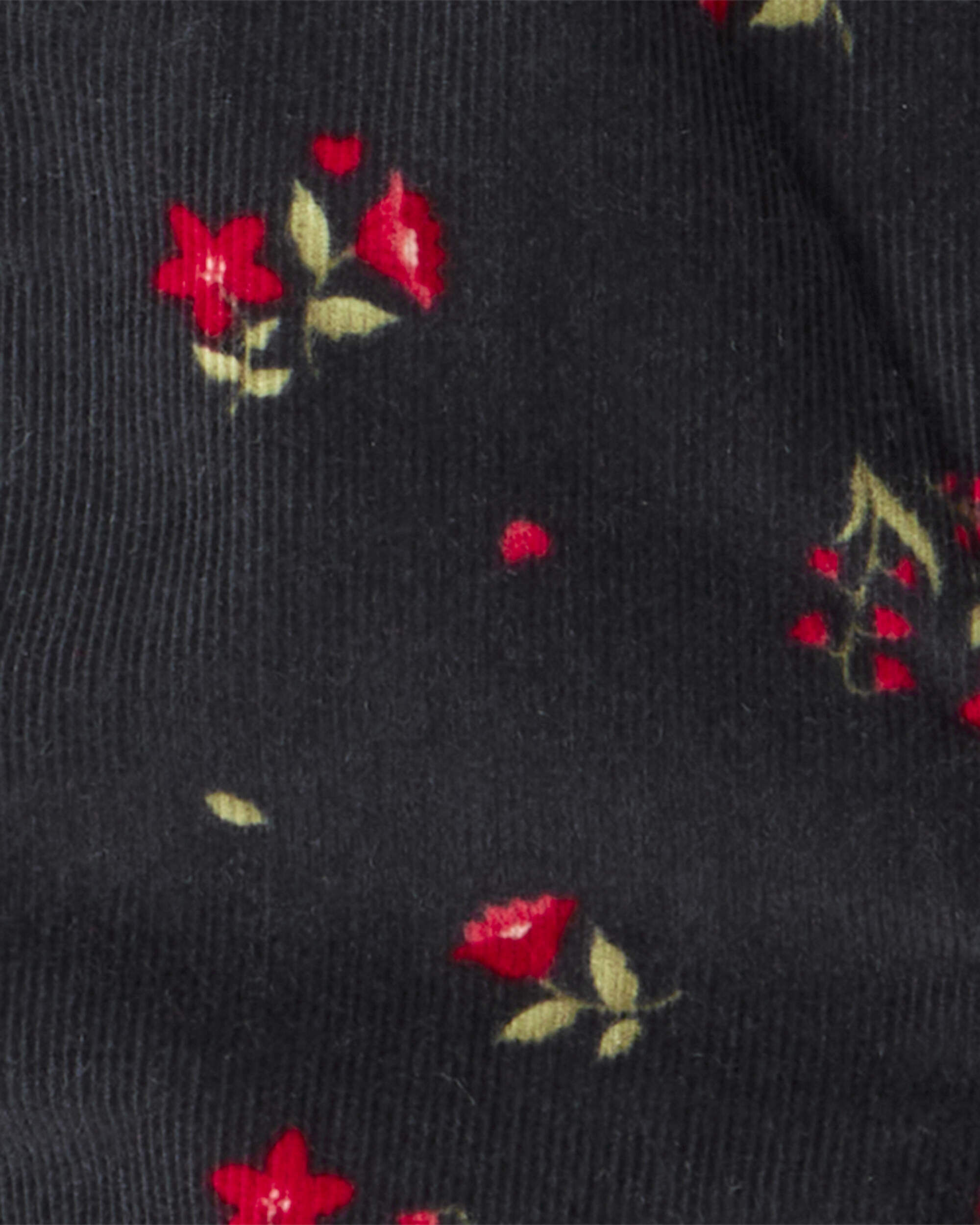 Baby Girl Floral Print Corduroy Overalls - Black