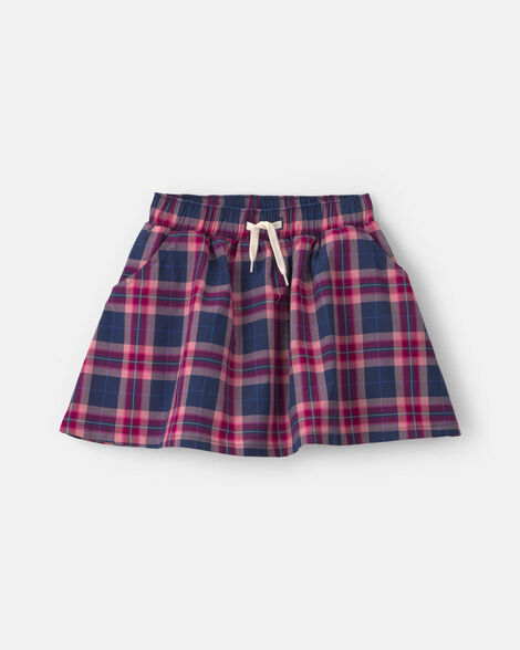 girls plaid cotton skort - navy blue/pink