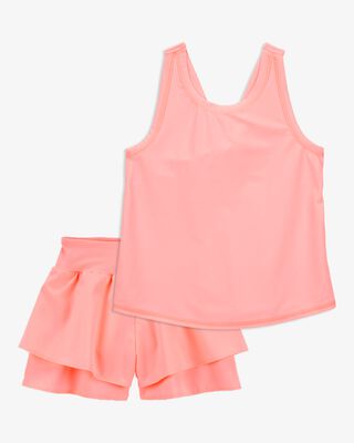 Product image 1 of Kid 2-Piece Floral Active Twist Tank & Flowy Layered Flip Short Set - Coral