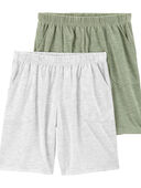 Green/Grey - Kid 2-Pack Pull-On Slub Jersey Pajama Shorts, Selected