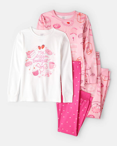 girls desserts 100% cotton snug fit 4-piece pajamas - pink/white