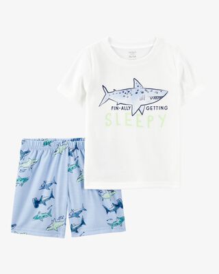 Product image 1 of Toddler Shark Print Loose Fit 2-Piece Pajamas - Blue