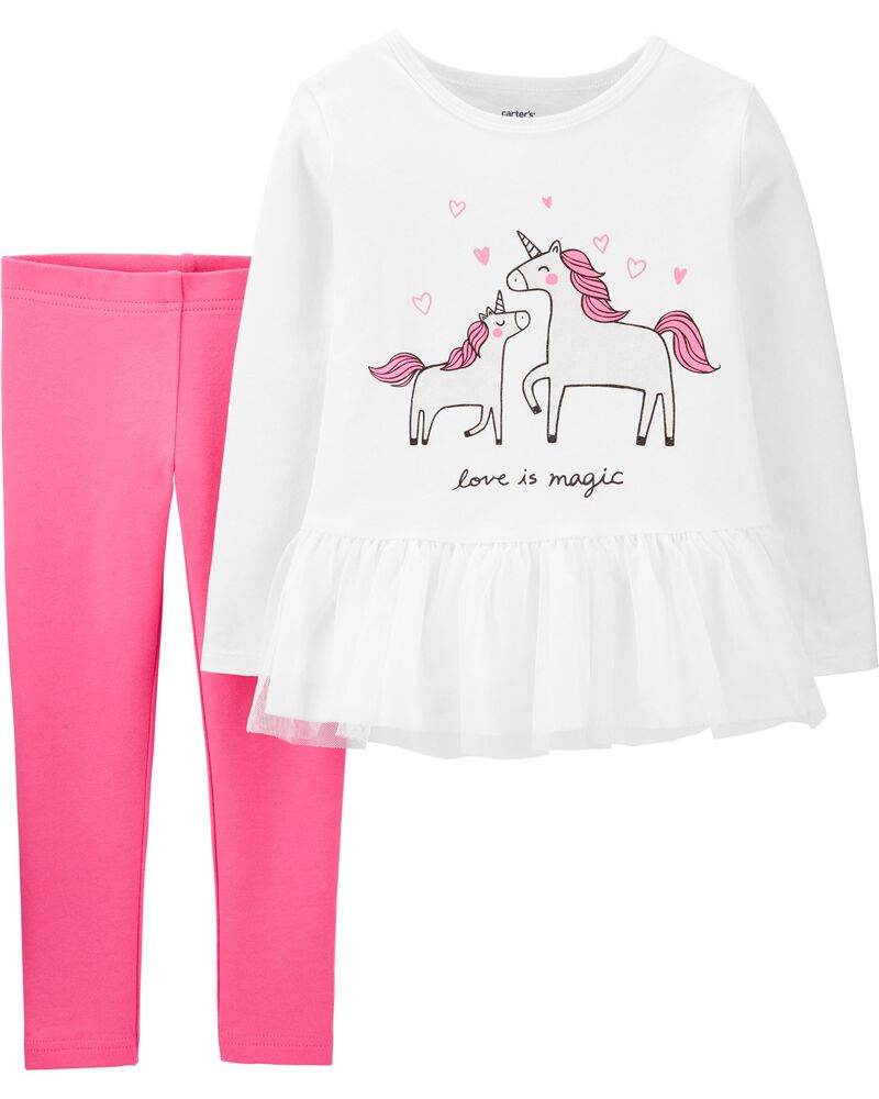 2 Piece Unicorn Peplum Top Legging Set Carters Com