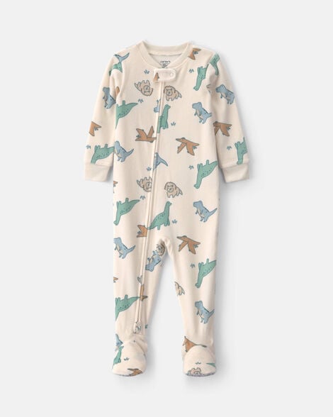 baby boy 1-piece dino 2-way zip dreamplush snug fit footed pajama - cream