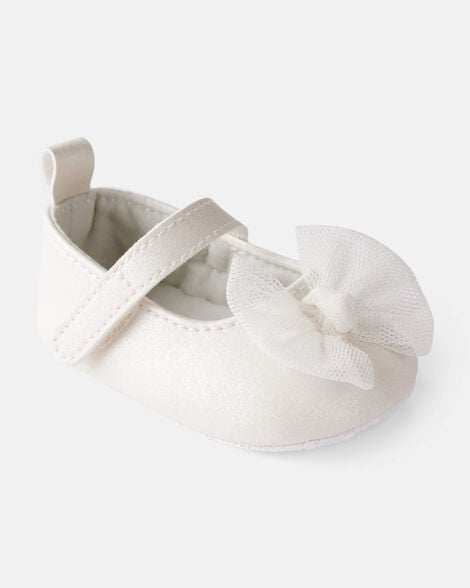 baby girl tulle bow dress shoes - white