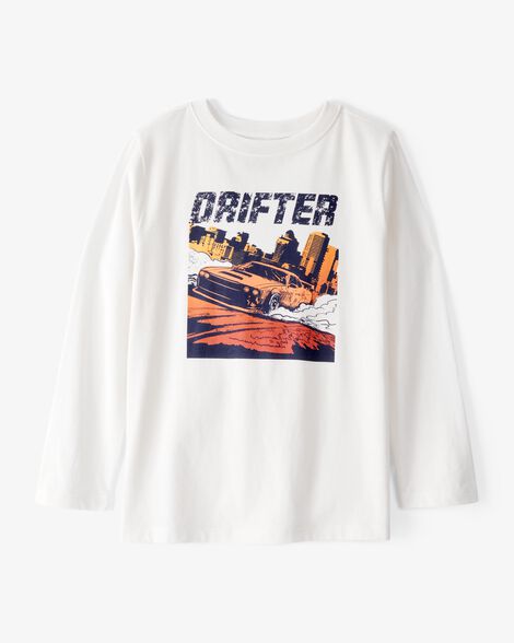  Product image 1 of Kid Drifter Car Long-Sleeve Graphic Tee - White