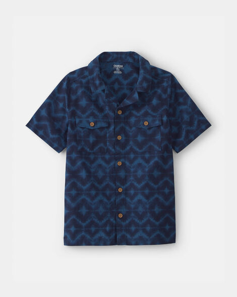 Boys Geometric Short-Sleeve Button-Down Shirt - Blue