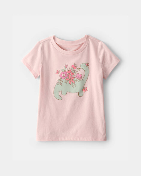toddler girl dinosaur floral graphic tee - pink