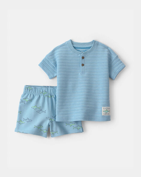 baby boy 2-piece shark top & short set - blue