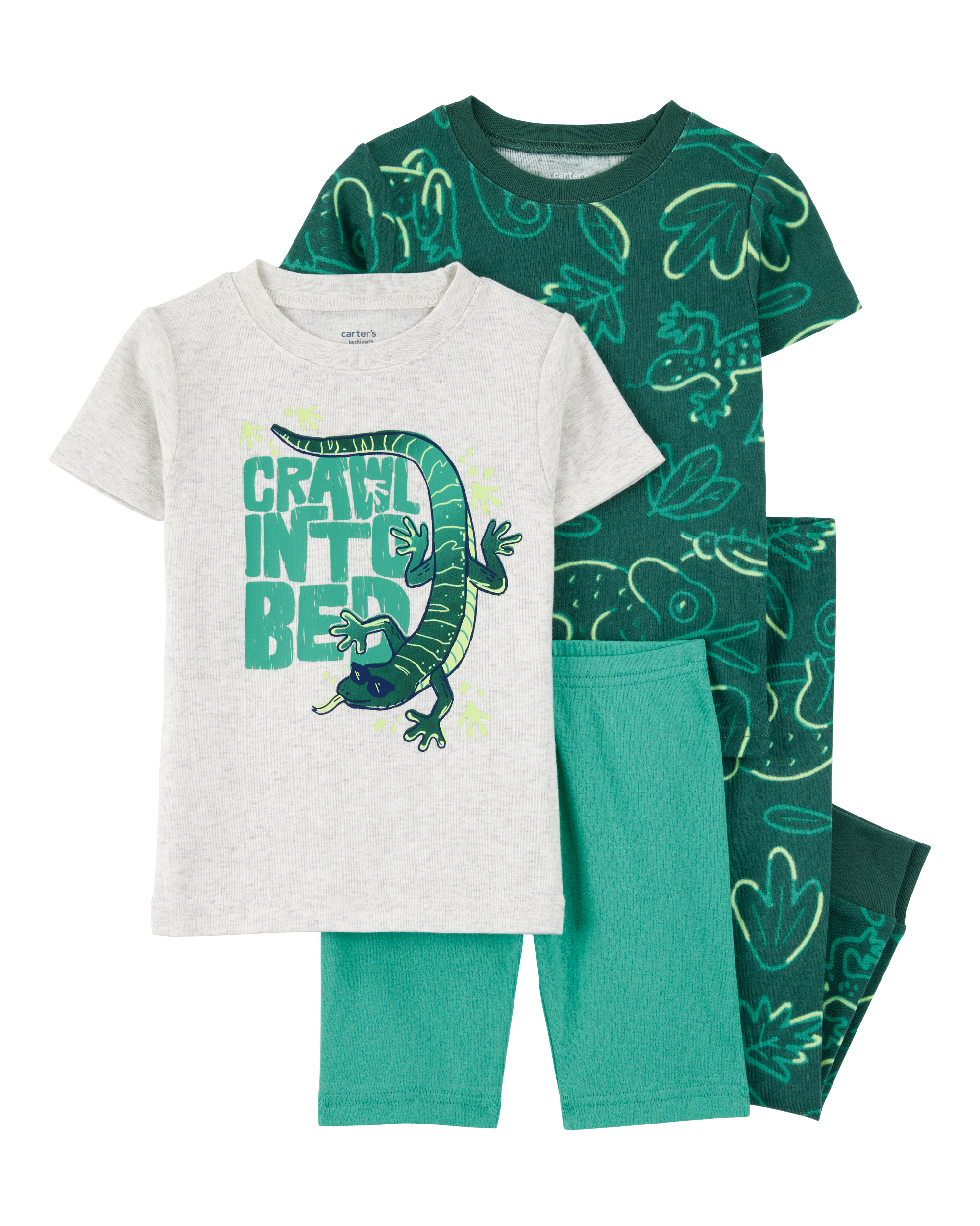 Toddler 4-Piece Lizard Cotton Blend Pajamas - Green