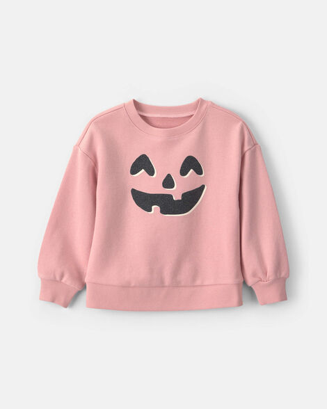 toddler girl pumpkin halloween french terry pullover sweatshirt - pink