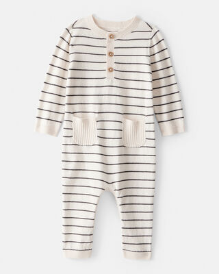 Baby Boy Cotton Long-Sleeve Polo Jumpsuit - Navy/White
