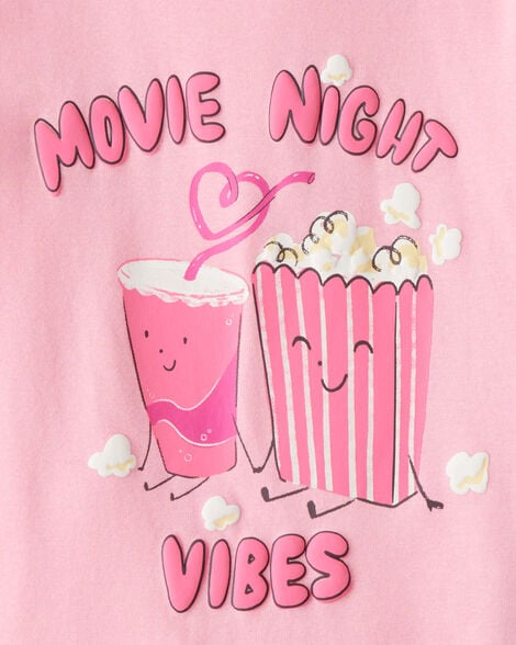 Girls Movie Print 100% Cotton Long-Sleeve 4-Piece Pajamas - Black/Pink