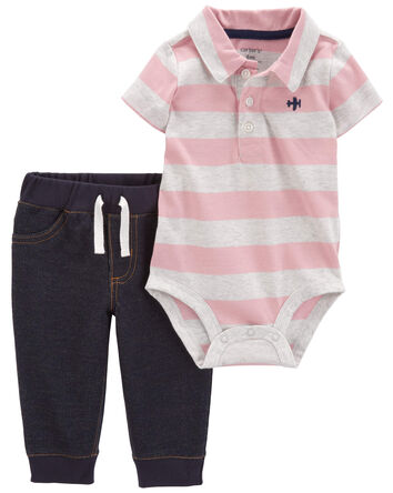 Baby 2-Piece Striped Polo Bodysuit Pant Set