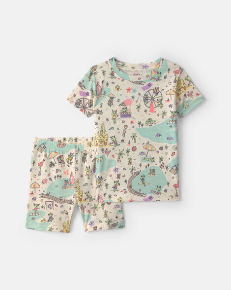toddler girl 2-piece 100% cotton 'beach monster' pajama set