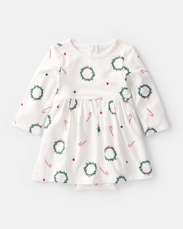 Product image 1 of Baby Girl Wreath Print PurelySoft Short-Sleeve Bodysuit Dress - White
