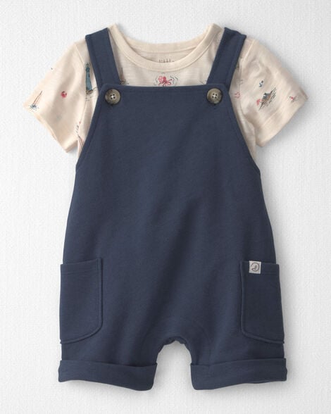 Baby 2-Piece Organic Cotton Shortall Set in Coastal Vacation