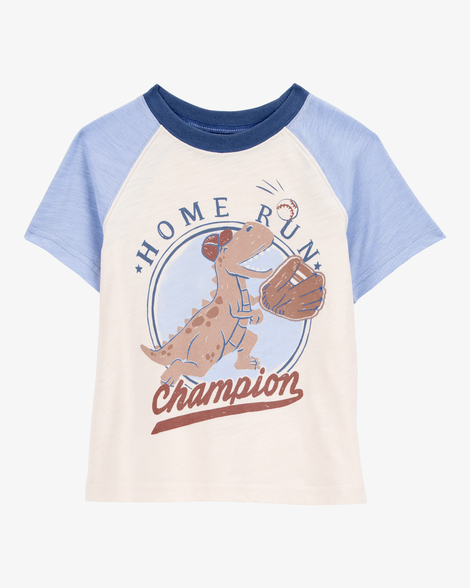 baby boy dinosaur baseball short-sleeve tee - cream