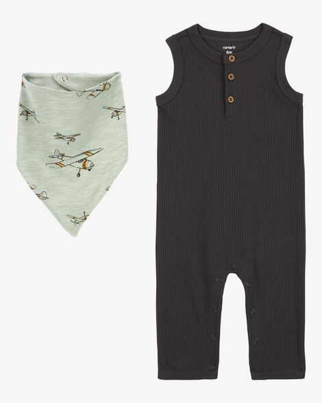  Product image 1 of Baby 2-Piece Drop Needle Jumpsuit & Bandana Bib Set