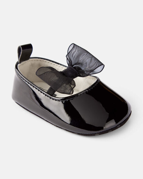 baby girl bow shiny mary jane dress shoes - black