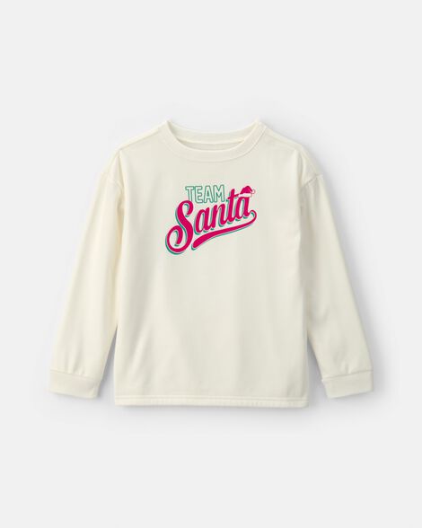 kids 'team santa' christmas fleece loose fit pajama top - cream