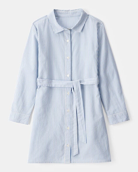Product image 1 of Kid Striped Button-Down Long-Sleeve Shirt Dress - Blue/White