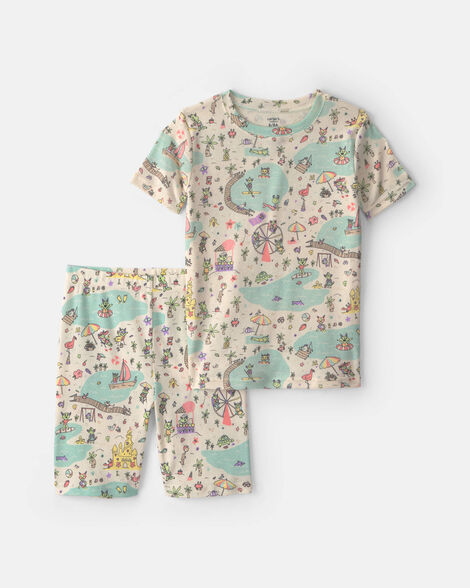 girls 2-piece 100% cotton 'beach monster' pajama set