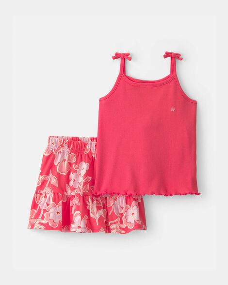 toddler girl 2-piece floral top & skirt set - coral
