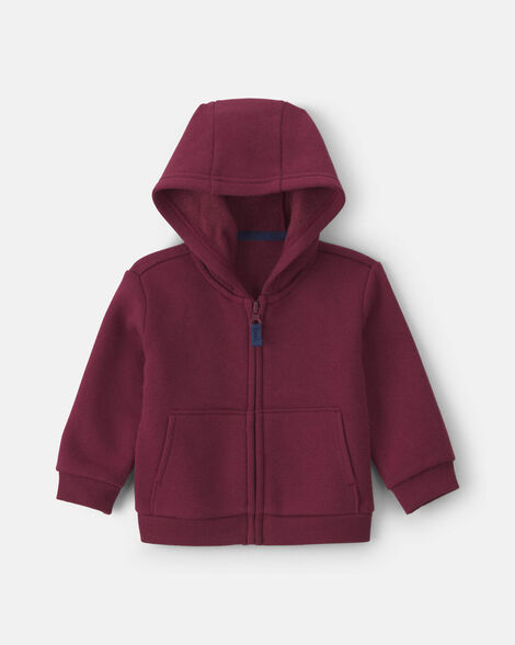 baby boy fleece zip-up hoodie - burgundy