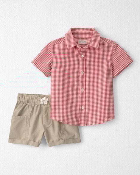 Toddler Boy 2-Piece Top & Short Set Made with Organic Cotton in Red Gingham