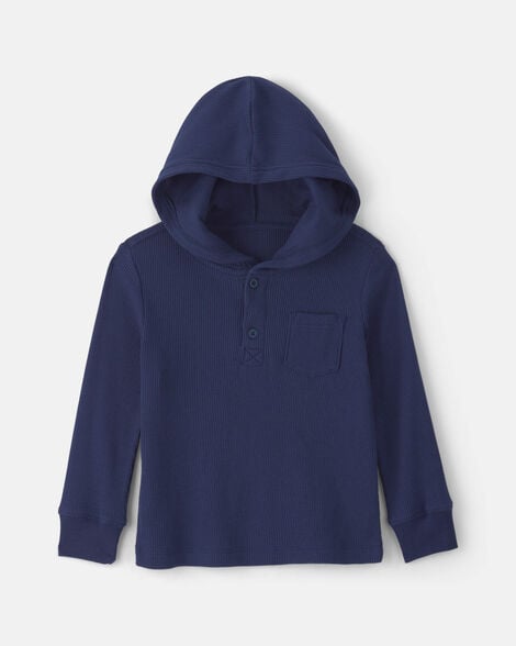 Toddler Boy Thermal Long-Sleeve Hoodie Top - Navy Blue