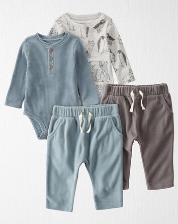 Baby 4-Pack Bodysuits and Fleece Pants Made with Organic Cotton and Recycled Materials