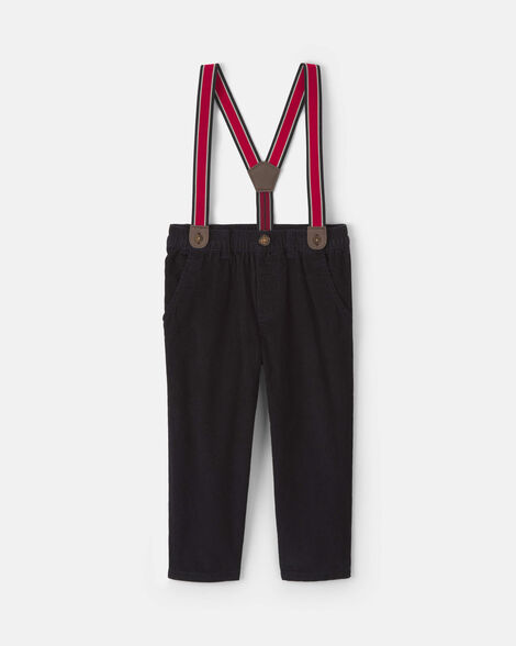 toddler boy corduroy straight suspender pants - black