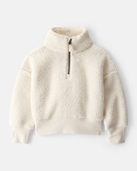 toddler girl sherpa quarter-zip pullover sweatshirt - cream