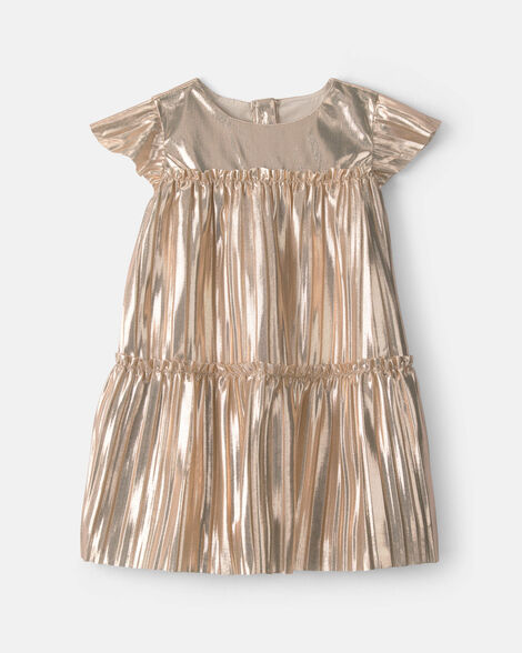 baby girl metallic crinkle short-sleeve dress - gold