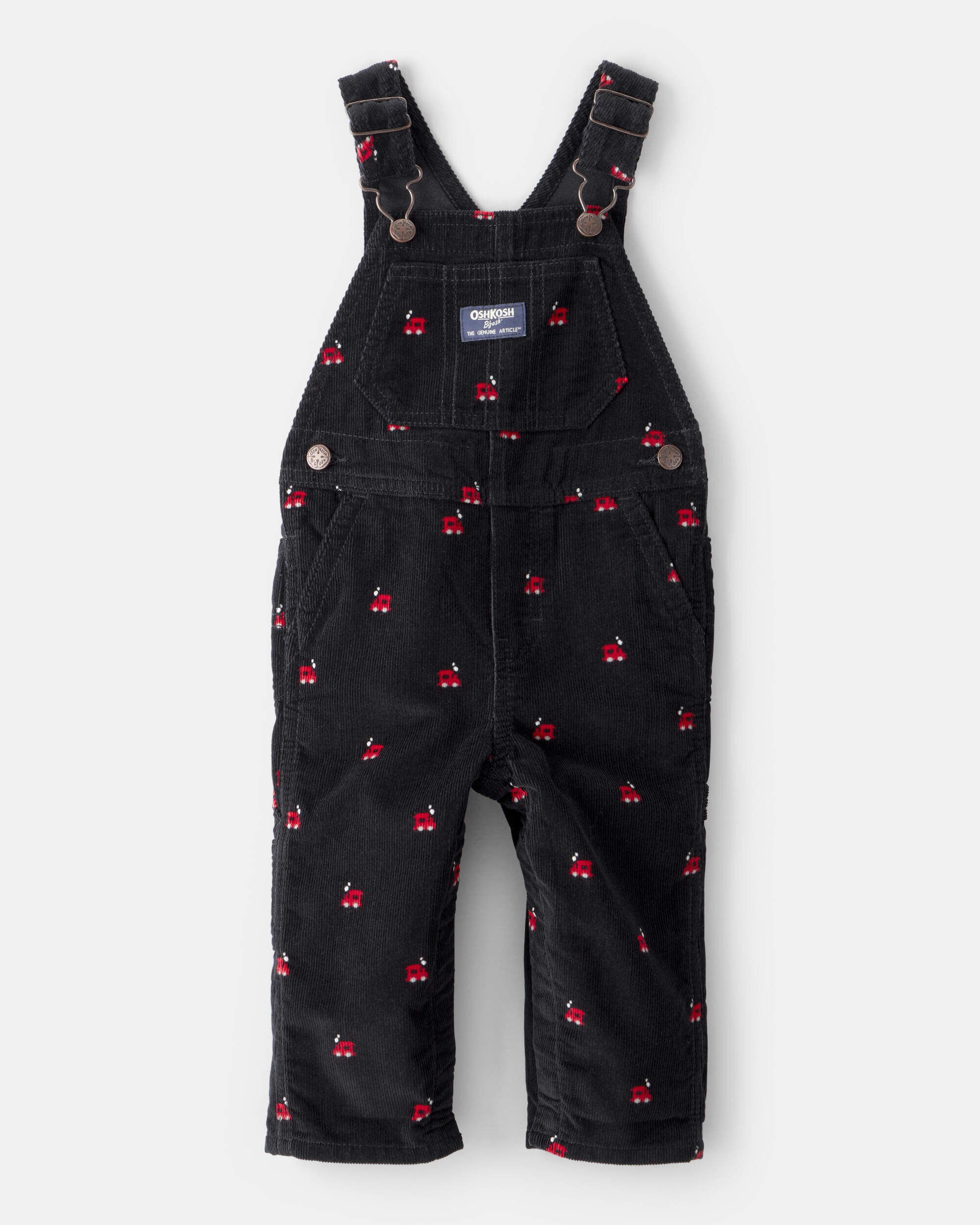 Baby Boy Train Print Corduroy Overalls - Black