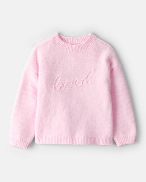 Toddler Girl Embroidered Loved Long-Sleeve Sweater - Pink