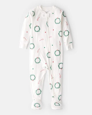 Baby Fall Print PurelySoft Long-Sleeve 2-Way Zip Sleep & Play Pajamas - White